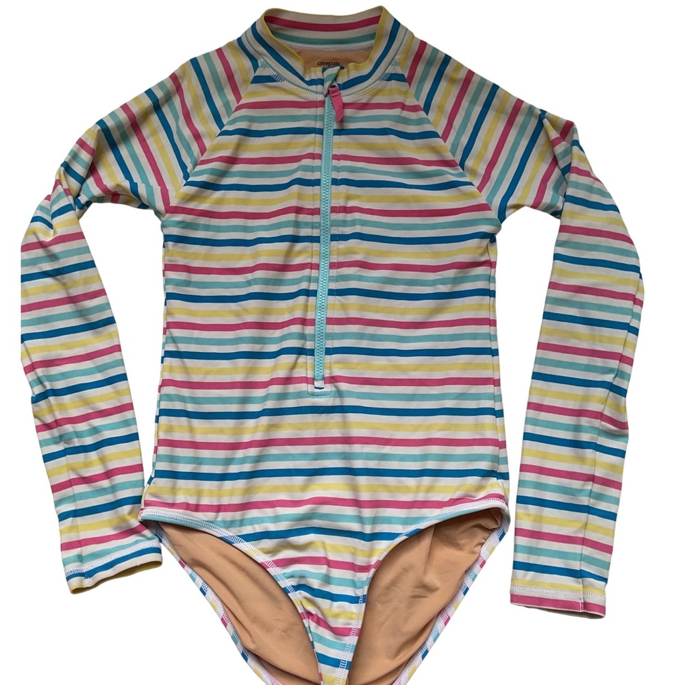 CrewcutsGirls Rashguard One Piece Swimsuit Striped UPF 50+ size 10